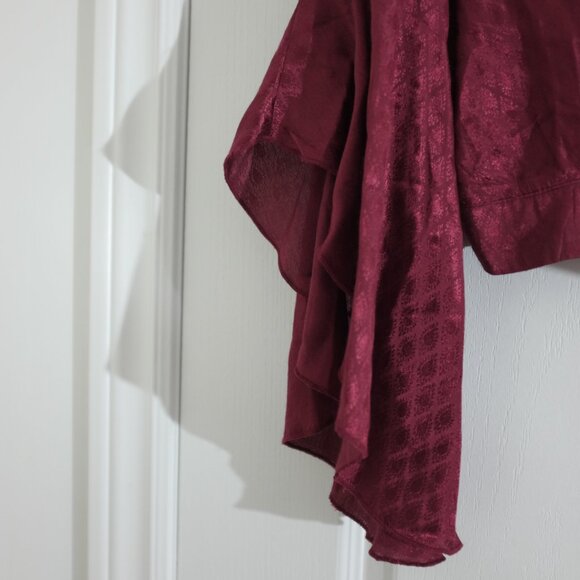 Band of Gypsies Burgundy Satin Wrap Blouse with Flutter Sleeves Size M - Picture 4 of 11
